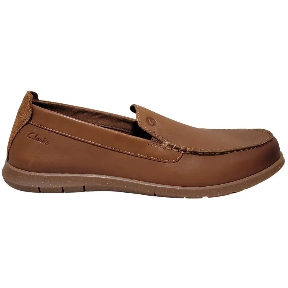 Clarks Men Flexway Step Slip On Moc Toe Loafers Size US 11M Tan Brown Leather